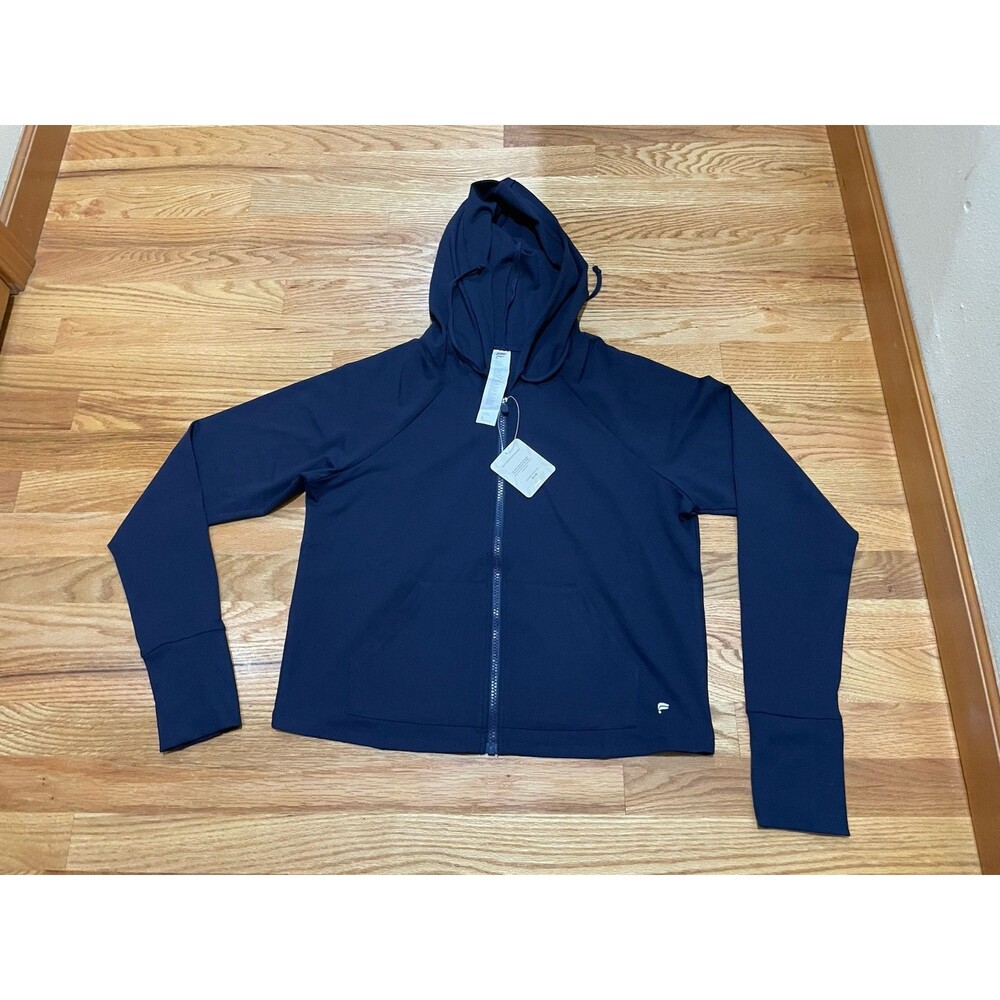 NWT Women’s Fabletics Navy Blue Full Zip Athletic Jacket Hooded L Large Cropped